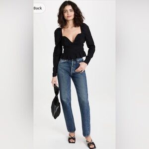 Free People Black Textured Chloe Top